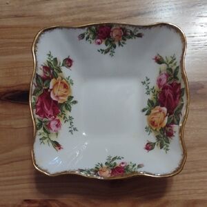 Royal Albert Floral Square Dish with Gold Accents